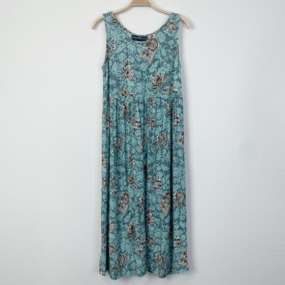 Molly Malloy Dresses & Skirts - Vintage Molly Malloy Floral Midi Dress‎ Turquoise Cottagecore Grannycore Small